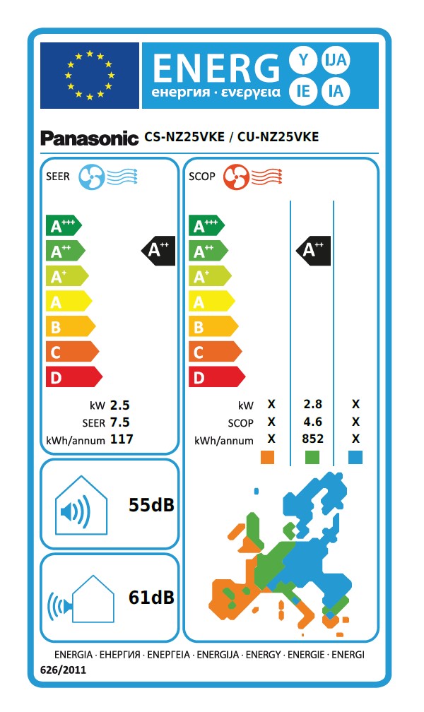 Panasonic NZ25-VKE varmepumpe A++