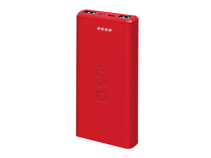 SBS hurtigtopladende powerbank. 10,000 mAh. Rød